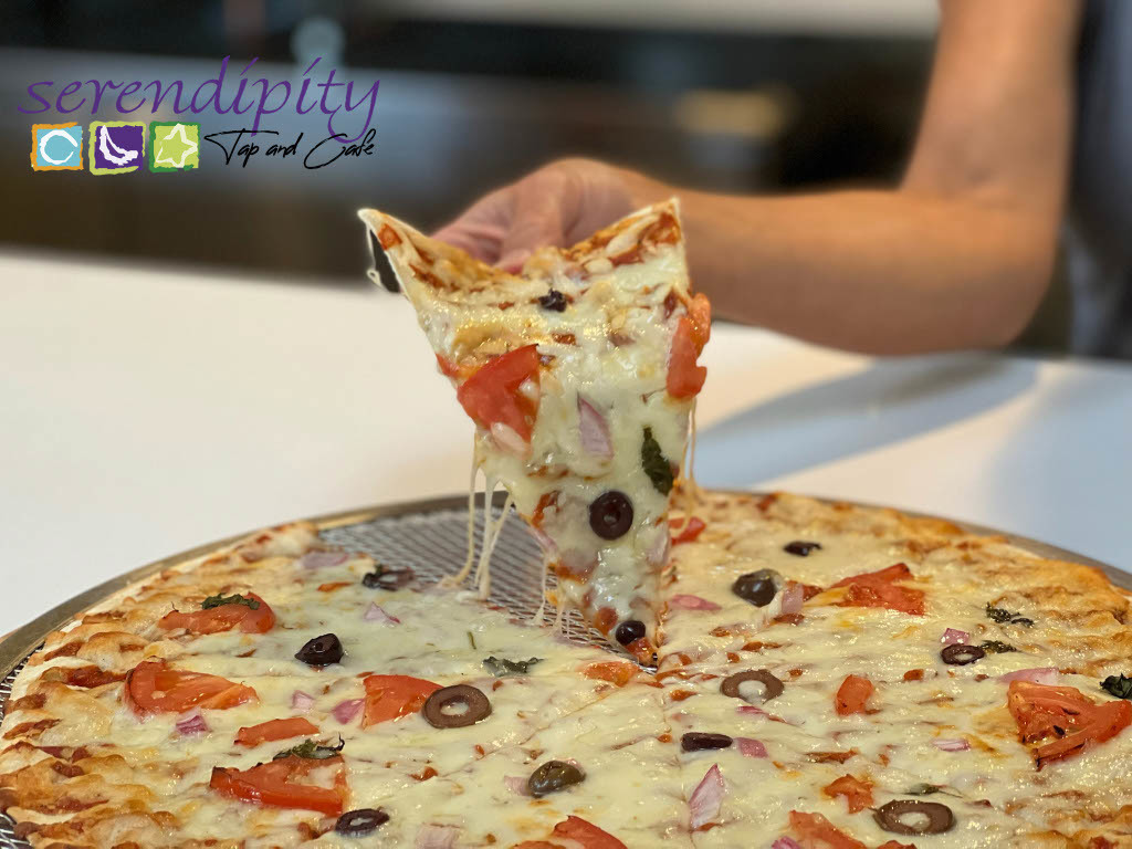 16 inch pizza pie with cheese, tomato, black olives and onions. 