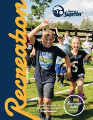 Summer 2023 Recreation Guide Cover (kids running on soccer field)