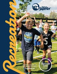Summer 2023 Recreation Guide Cover (kids running on soccer field)