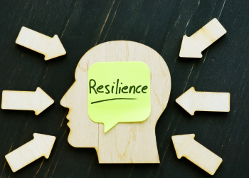 Mindful Self Compassion (cutout of head with the word "resilience")