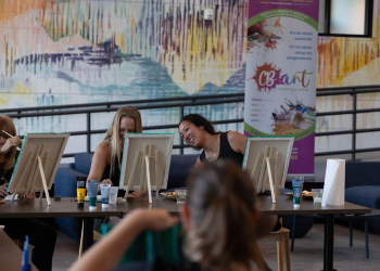 Toast n Tinker participants painting and laughing