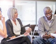 Active Senior in a circle talking