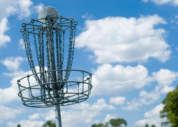 Disc Golf basket with disc