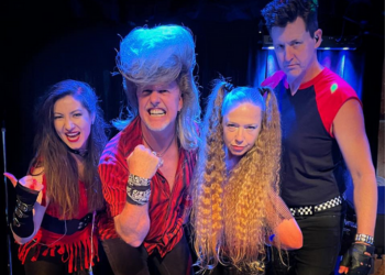 Ronnie Raygun and the Big Eighties band members posing with big hair and 80's attire