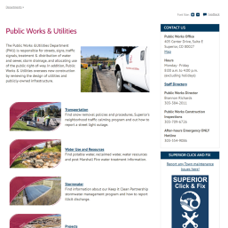 Screenshot of the new public works page with its various descriptive text