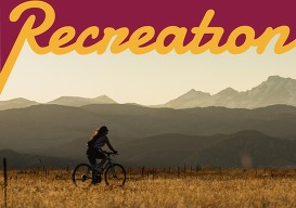 Person riding a bike with the promotional text overlayed reading "recreation"