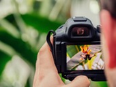 Photographer looking at digital camera screen