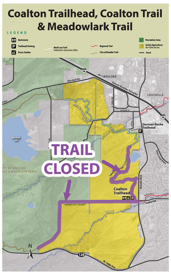 Map of Coalton and Meadowlark Trails marked as closed