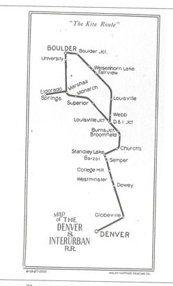 Train route map of the old rail that stretched from Boulder to Denver