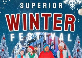 Superior Winter Fest promotional graphic with children in a snow globe