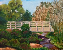 Plein air painting of Purple Park bridge by Ted Garcia