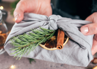 sustainably wrapped gift with fabric