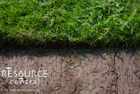 Dirt budding against a clear line of freshly laid green sod and Resource Central's logo in the bottom. 