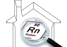 House graphic with atomic number for radon