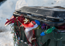 Trashcan with holiday waste