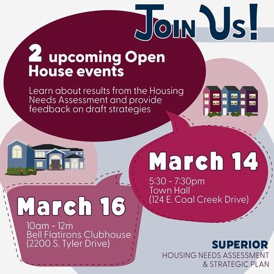 Graphic with information about upcoming Community Open House events