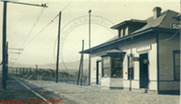 Superior Depot showing platform where gunplay took place and Flatirons in the distance. 