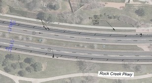 Map of Rock Creek Parkway restriping project