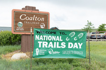 National Trails Day banner at Coalton Trailhead 2023