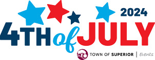 4th of July graphic logo with colorful stars and the Town's logo.