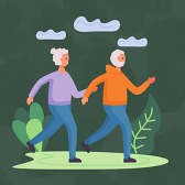 Graphic of seniors walking on green background