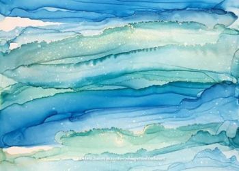 An example of an alcohol ink painting in shades of blue by artist Debra Jason