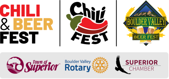 Chili and Beer Fest logos with logos from the event sponsors Town of Superior, Boulder Valley Rotary Club and Superior Chamber of Commerce.