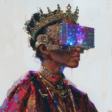 A piece of digital AI artwork featuring a woman in a crown