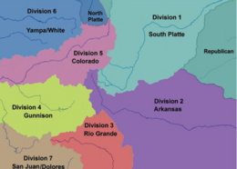 Map showing Colorado's seven water divisions