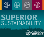 Superior Sustainability text with Eco-related icons