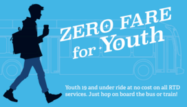 Zero Fare For Youth graphic on blue background