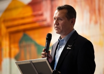 Mayor Lacis speaking during State of Superior