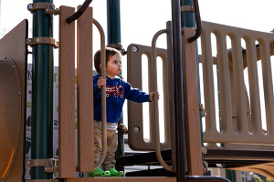 A kid plays on the equipment at Big Sagamore Park