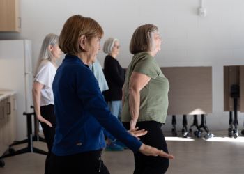 Senior woman participating in a falls prevention class