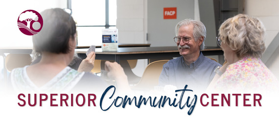 Superior Community Center Update Header featuring seniors playing card games