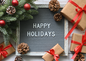 Happy Holidays with greenery and presents