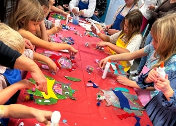 Pre-K age children creating crafts with Createry Workshop