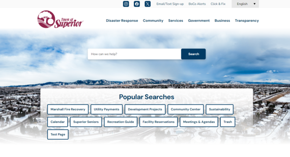 The front page of the redesigned SuperiorColorado.Gov website