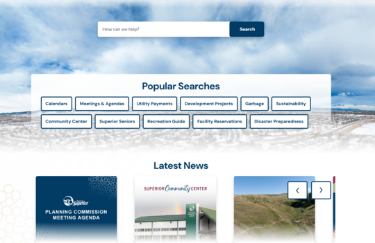 Screenshot of the front page area