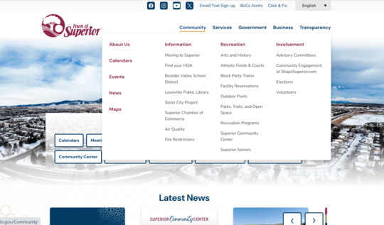 Screenshot of navigation menue.