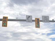 Upgraded traffic signals with green arrows pointing right