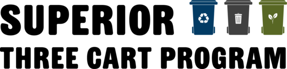 Superior Three Cart Program logo with blue recycling, gray trash and green composting bins