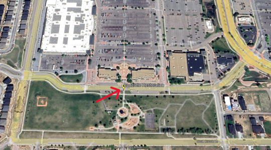 map showing sycamore street and Target parking lot and arrow showing construction