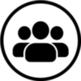 Black and white graphic depicting three people in a circle