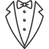 Black and white graphic of tuxedo and bowtie