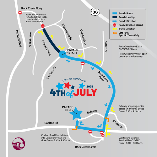 2025 4th of July parade route showing the parade going down Rock Creek Parkway and ending in Community Park.