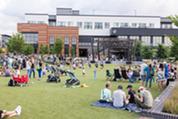 People listening to music in the Downtown Plaza.