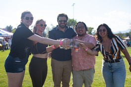 Friends happily clanking glasses during the festival.