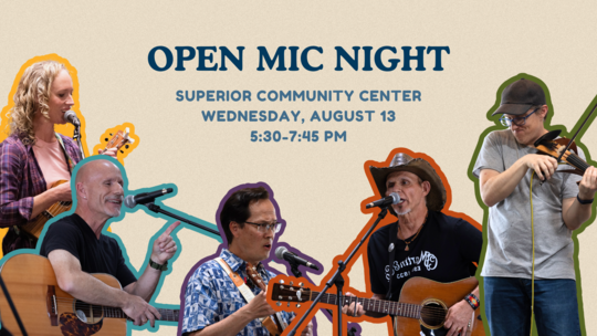 SCC TV screen graphic for open mic night (decorative)