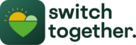 Switch Together logo featuring a heart with a sun and a hill. 